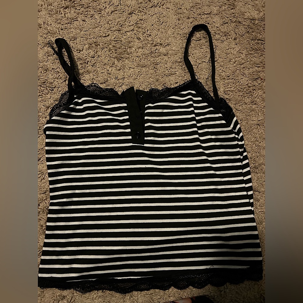 Women's Lace Trim Striped Crop Tank Top Button